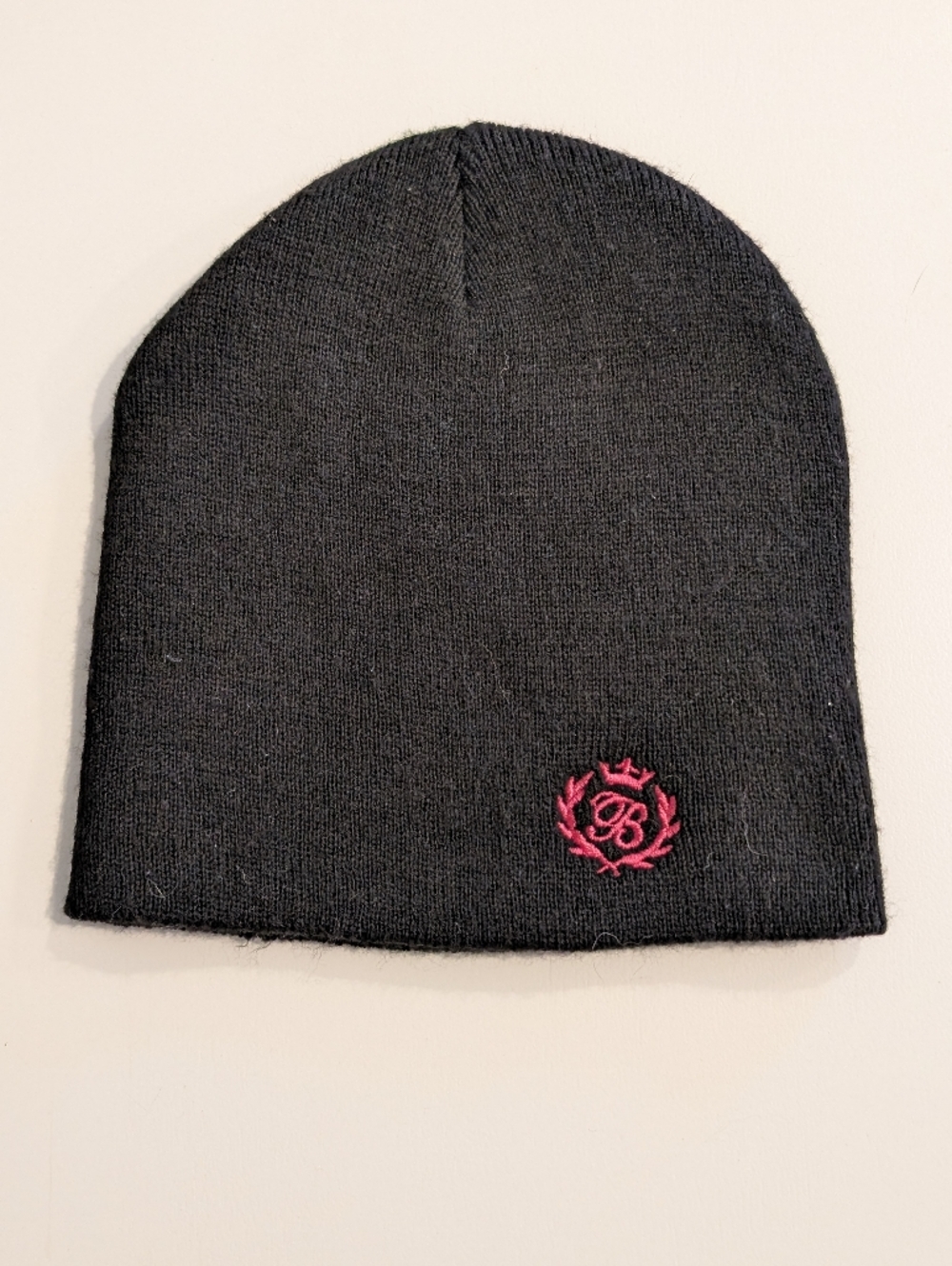 Black Knit Beanie with Pink Embroidered Logo - Women Accessories